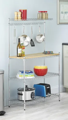 Miniatura 2 de Whitmor Supreme Baker's Rack con tabla de cortar de madera extraíble segura para alimentos, cromada