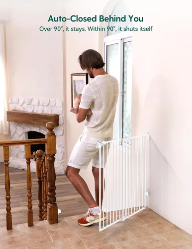 Miniatura 6 de Babelio Puerta de seguridad para bebés para escaleras, cocina y puertas, sin barra inferior, fácil instalación, operación con una sola mano, cierre