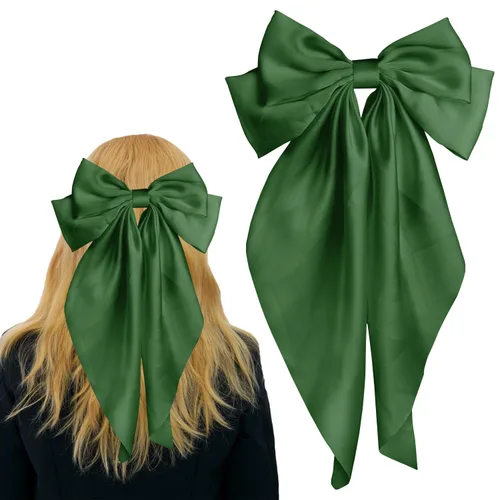 Miniatura 8 de Pufandor - Lazo para el cabello de satén sedoso para mujeres, lazos rojos para niñas, pasadores de lazo, cola larga con clips, lazos grandes