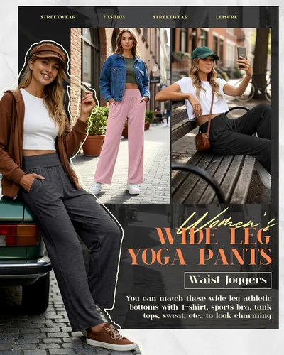 Miniatura 6 de Neer - Conjunto de 3 pantalones de yoga de pierna ancha para mujer - Pantalones deportivos cómodos, holgados, de cintura alta y casuales