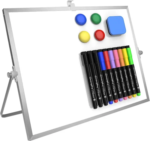 Miniatura 7 de Pizarra Blanca de Borrado en Seco, Pizarra Blanca Magnética de 16 x 12 Pulgadas con Soporte, Caballete de Pizarra Blanca Portátil de Doble Cara