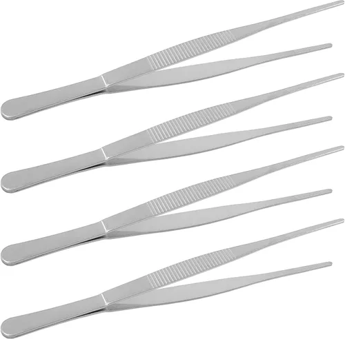 Miniatura 10 de Bonsicoky 1 pinza de acero inoxidable de 8 pulgadas, pinzas largas con puntas curvadas dentadas de precisión, pinzas multiherramienta
