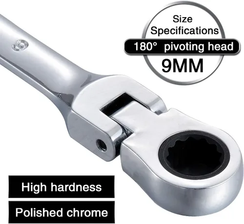 Miniatura 5 de KATUR Juego de llaves de trinquete de 0.354 in, llave combinada de trinquete flexible de acero al cromo vanadio (0.354 in)