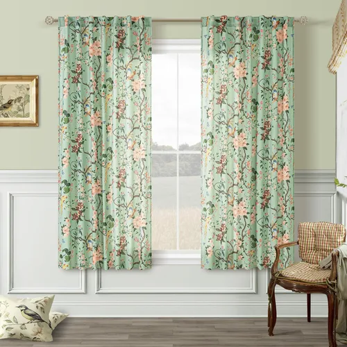 Miniatura 51 de Cortinas de lino florales azules y amarillas, estilo vintage, bohemio, de 63 pulgadas, 2 paneles con pestaña trasera para sala de estar