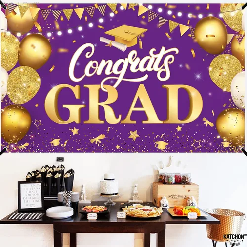 Miniatura 9 de KatchOn, XtraLarge - Cartel de graduación de felicitaciones – 72 x 44 pulgadas, fondo de graduación morado y dorado Decoraciones de graduación