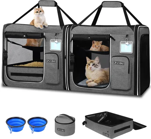 Miniatura 9 de Petskd Transportador de viaje doble para gatos 2 en 1 con caja de arena, 38 x 17 x 18 pulgadas, transportador portátil doble extra grande