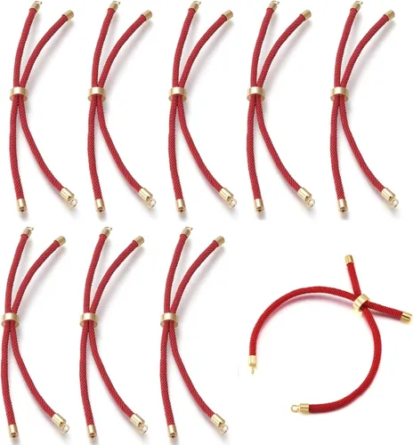Miniatura 19 de 10 piezas de pulseras de cordón de nylon torcido para hacer joyas ajustables con deslizadores con accesorios de latón dorado para accesorios