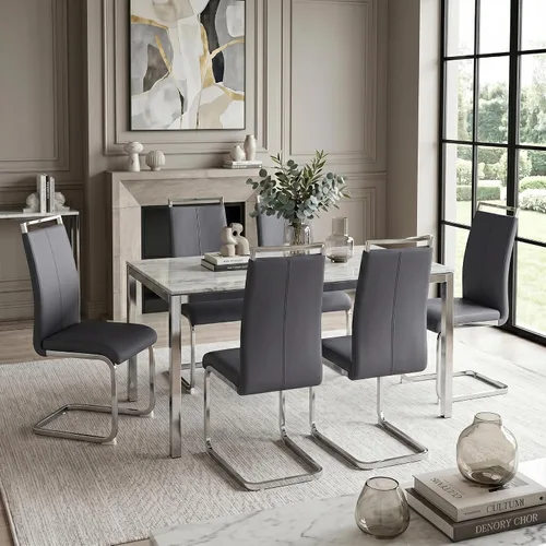 Miniatura 40 de gopop Juego de sillas de comedor, sillas modernas de metal con asiento acolchado de piel sintética, respaldo alto y patas cromadas resistentes, Negro
