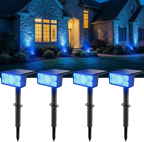 Miniatura 8 de T-SUN Focos solares para exteriores, paquete de 4 unidades, 49 LED, 2 modos de iluminación, IP65 impermeables para paisaje, luces LED de atardecer a