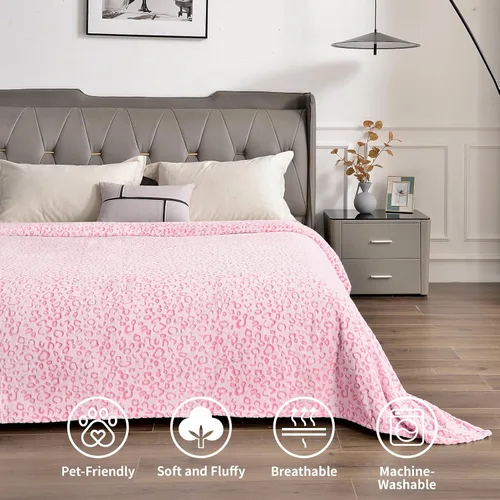 Miniatura 4 de PLEASANT BOULEVARD Manta de forro polar con diseño de leopardo, manta premium ligera y cálida de microfibra de felpa rosa para sofá y cama