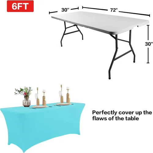 Miniatura 3 de IVAPUPU Paquete de 2 Manteles de Mesa de 6 Pies para Mesa Rectangular Ajustados para Eventos Elásticos Azul Niebla Cubiertas de Mesa Lavables Azul