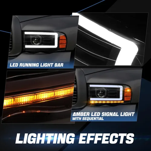 Miniatura 3 de Auto Dynasty Faros LED DRL Compatible con 2002 2003 2004 2005 Dodge Ram 1500 2500 3500, Señal de Giro Secuencial, Faros Proyectores Negros