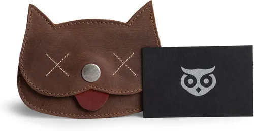 Miniatura 42 de Hide & Drink, Cartera en forma de gato, bolsa para monedas, soporte para dinero, accesorio de viaje, cuero de grano completo, hecho a mano, Negro