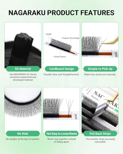 Miniatura 26 de NAGARAKU Extensiones de pestañas falsas en forma de W de 4D, suaves y naturales, con volumen, rizado D, 0.07mm, mezcla de 8-15mm, abanico 0.07-D 4D W