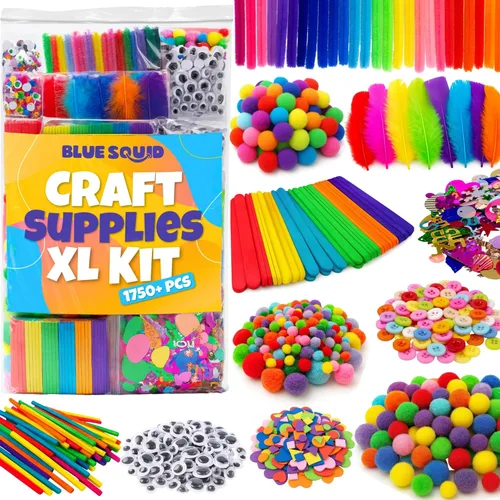 Blue Squid Kits de manualidades de 1750+ piezas para niños, de 3 a 9 años. Regalos para niñas y niños. Artes y manualidades para niños. Kits de