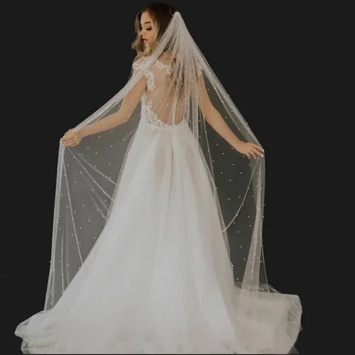 Miniatura 4 de Velos de novia con perlas y flores, catedral, velo de novia, 118 pulgadas, velos para novias, 1 nivel, longitud de los dedos, peine para el cabello