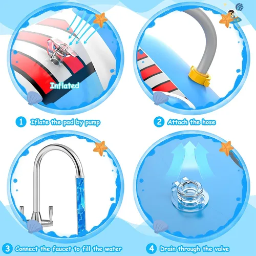 Miniatura 4 de Piscina infantil para niños pequeños, almohadilla de chapoteo para niños de 4 a 8 años, piscina inflable 3 en 1 de 68 pulgadas para niños, patio