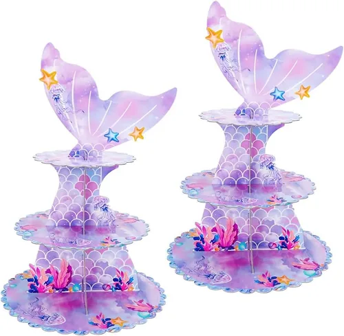 Miniatura 8 de MRPAPA Paquete de 2 soportes de cartón para cupcakes, bandeja de postre de 3 niveles, soporte de papel desechable, mini soporte para tartas