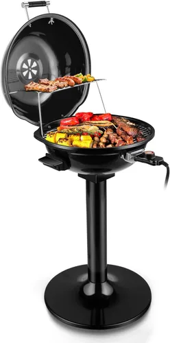 Techwood - Parrilla eléctrica para barbacoa para interiores y exteriores, parrilla portátil extraíble de 1600 W con bandeja ajustable de calor y