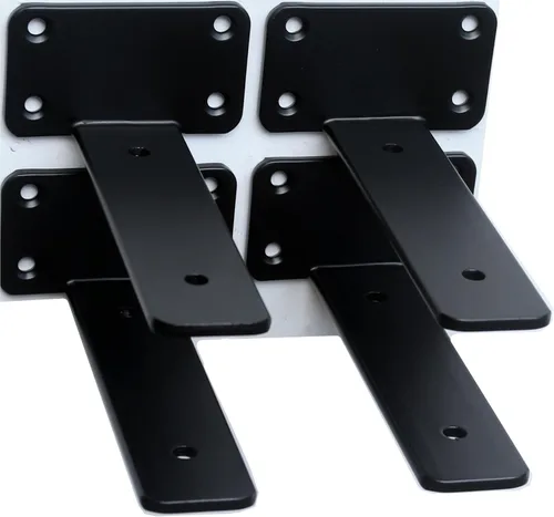 Miniatura 20 de Paquete de 2 - Soportes de estante en L ocultos negros de 4 pulgadas (1/5 pulgada de grosor) Soportes de estante flotante de hierro Soportes