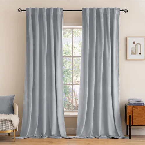 Miniatura 17 de MIULEE Cortinas de terciopelo de 84 pulgadas de largo, juego de 2 paneles para dormitorio, con pestaña trasera plisada, de lujo, aislamiento