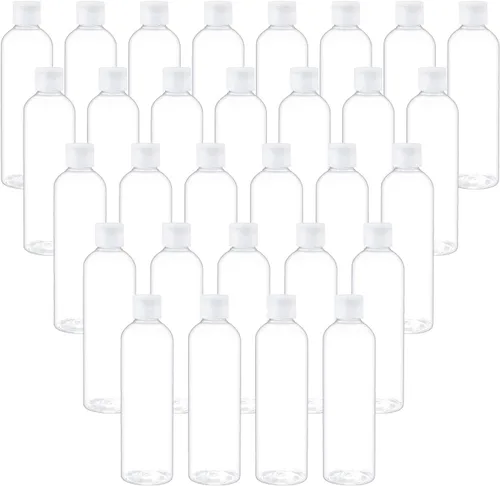 TRENDBOX Botellas transparentes de 8 oz/8.5 fl oz con tapa abatible, recipientes de viaje sin BPA para champús, lociones y aceites de masaje, Blanco