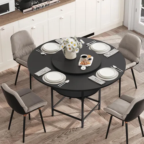 MAHANCRIS Mesa de comedor redonda para 4, mesa de comedor con estante de almacenamiento, mesa de comedor de 47.2 pulgadas, mesas circulares, mesas