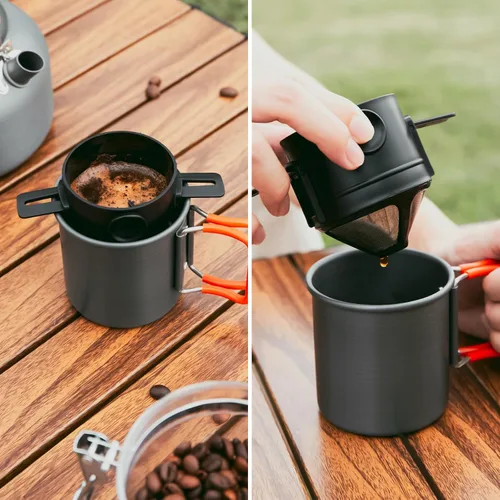 Miniatura 6 de Odoland Cafetera de camping Cafeteras de camping, hervidor de camping de 1.2 L con taza de camping y filtro de café de campamento de utensilios