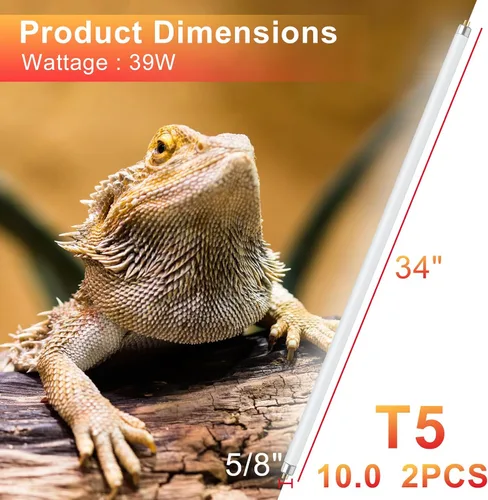 Miniatura 2 de LUCKY HERP Paquete de 2 luces de reptil T5 UVB 10.0 de 39 W, tubo de lámpara fluorescente UVA UVB, bombilla de iluminación UVB para tortugas, 39W