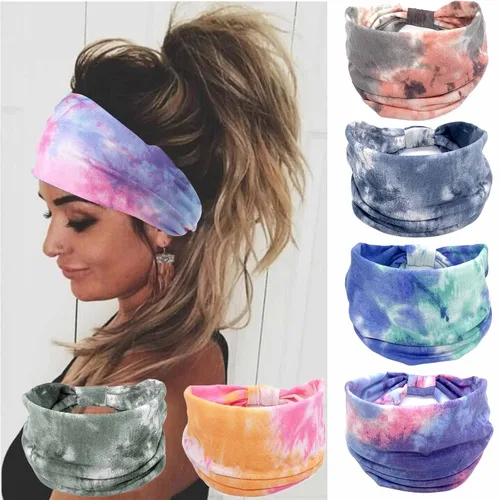 Miniatura 12 de Olbye Diademas anchas bohemias anudadas turbante elásticas antideslizantes florales diademas para entrenamiento para la cabeza, bandana bohemia