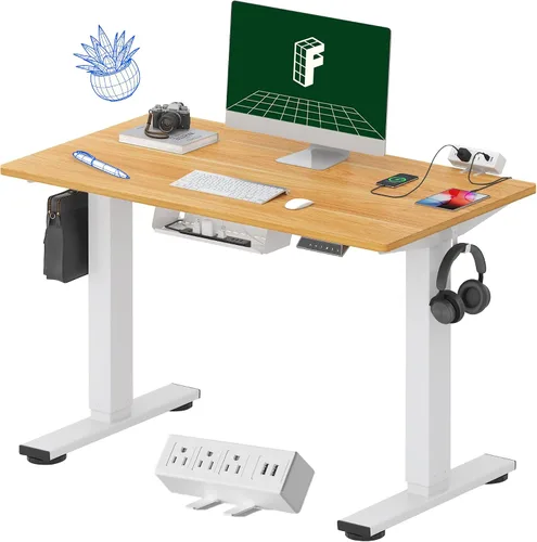 Miniatura 19 de FLEXISPOT EN2 Escritorio de pie de una pieza completa con regleta de alimentación de abrazadera, escritorio eléctrico de altura ajustable de 40 x 24