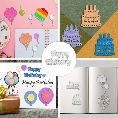 Miniatura 5 de Die Cuts for Card Making 5 Pieces, Metal Stencils Cutting Dies for Card Making DIY Happy Birthday Balloons Cake, Scrapbooking Embossing Album Card