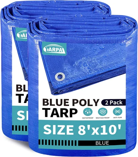 Miniatura 61 de TARPAL Lona azul de 4 x 12 pies, lonas de resistencia media de 8 mil impermeables, resistentes a desgarros con ojales de metal, adecuadas