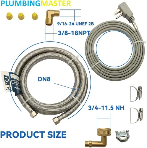 Miniatura 5 de PLUMBERMASTER Kit de instalación para lavavajillas, línea de suministro de agua de 6 pies con compresión de 3/8 pulgadas x 3/8 pulgadas, cable