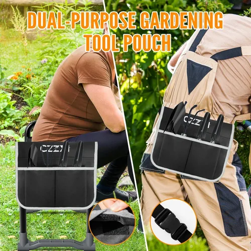 Miniatura 6 de CZZXI Rodillero y asiento de jardín, almohadilla de rodillas más ancha y gruesa, taburete de jardinería resistente con bolsa de herramientas