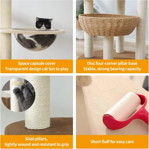 Miniatura 2 de Torre moderna para gatos grandes, condominio de lujo de sisal natural real, torre de madera tejida a mano para gatos, árbol rascador para gatos
