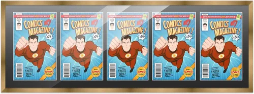 Miniatura 126 de Poster Palooza Marco de cómic con paspartú para 5 cómics de la era actual publicado después de 1985, marco de cómic negro para cómics de 6.875 x