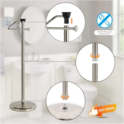 Miniatura 5 de ZCCZ Soporte de papel higiénico con almacenamiento, dispensador de pañuelos de pie, acabado de níquel, capacidad para hasta 5 megarrollos,