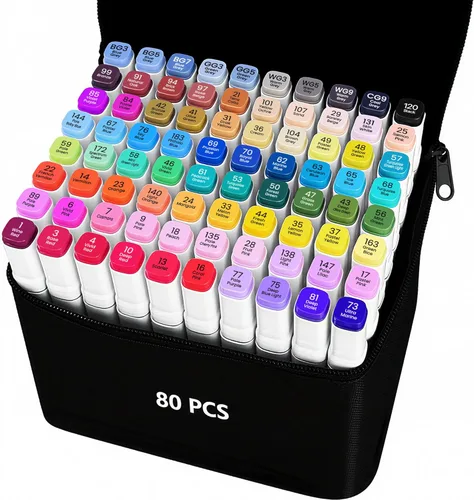 VIBEX Marcadores de alcohol de 80 colores con base de doble punta para adultos y niños, cómics, colorear, bocetos, ilustraciones, recargables (80