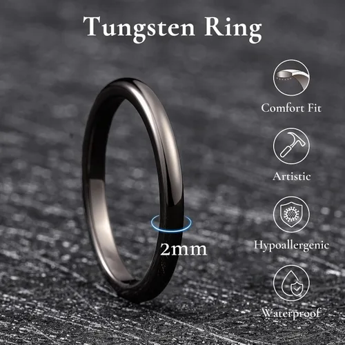 Miniatura 65 de King Will Alianza de boda de carburo de tungsteno para hombres y mujeres, anillos de promesa para parejas abovedados de alto pulido