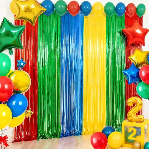 Miniatura 17 de Paquete de 4 cortinas de flecos de papel de aluminio negro, fondo de oropel metálico con purpurina para cumpleaños, bodas, despedidas de soltera