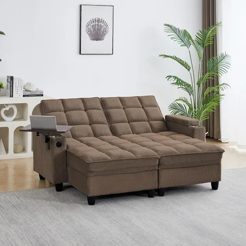 Miniatura 16 de Auvsoce - Sofá cama biplaza de 65 pulgadas, sofá convertible para sala de estar, sofá para RV con respaldo ajustable, chaise longue, mesa lateral