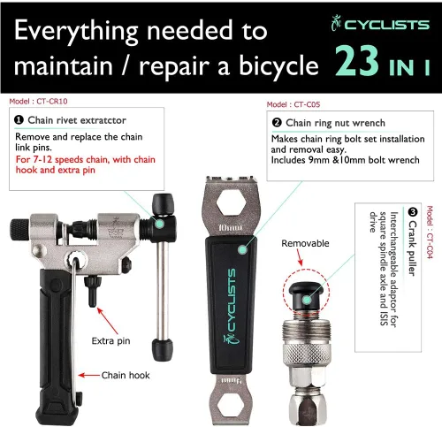 Miniatura 3 de Kit de 23 piezas de herramientas para bicicleta - Juego de herramientas de reparación de bicicletas compatible - Juego de herramientas