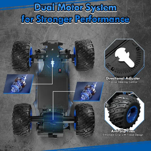 Miniatura 5 de Coche de Control Remoto, Coches RC a Escala 1:18, Camión RC Todo Terreno con Luz LED, 20KM/H, Recargable, 2WD, 2.4GHz, Carcasa de PVC Resistente