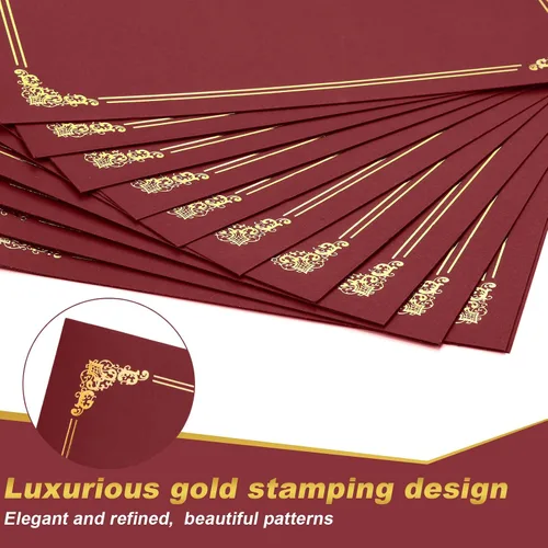 Miniatura 3 de Fainne 120 paquetes de soportes para certificados a granel, cubiertas para diplomas con borde de lámina dorada, cubiertas para documentos para Rojo