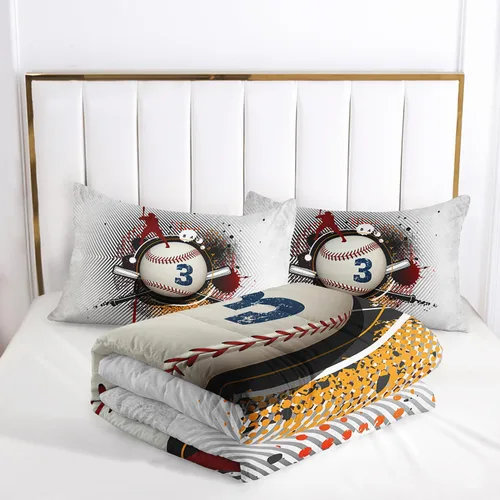 Miniatura 5 de AILONEN Juego de edredón de béisbol tamaño individual, juego de ropa de cama para niños, cama deportiva para niños en una bolsa, 1 juego de edredón