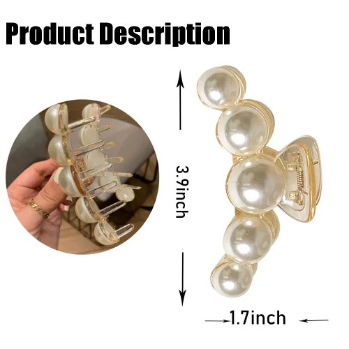 Miniatura 3 de Pinzas de pelo con perlas de sujeción fuerte para mujer, pinzas antideslizantes de plátano champán para peinado grueso y fino y uso diario