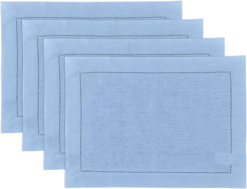 Miniatura 63 de Solino Home Juego de 4 manteles individuales de lino – Manteles individuales clásicos con vainica azul cielo de 14 x 19 pulgadas – manteles 09: Azul