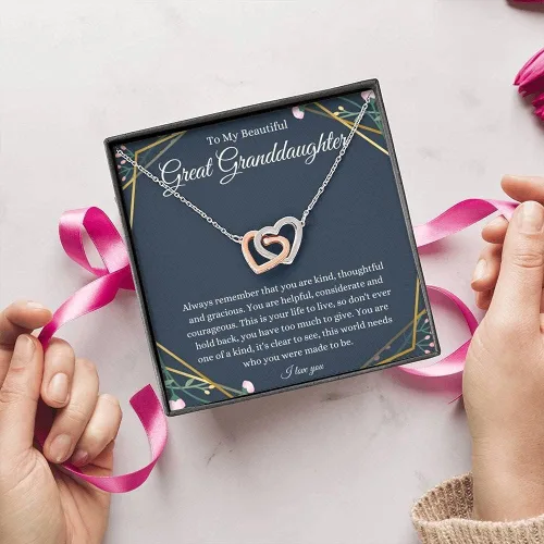 Miniatura 7 de Joyería con tarjeta de mensaje, collar hecho a mano, regalo personalizado, corazones entrelazados, regalo para bisnieta de bisabuelobisabuelo