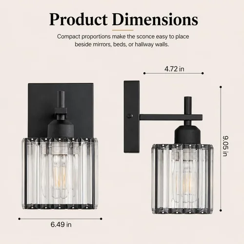 Miniatura 8 de Aplique de pared moderno negro, luminaria interior cableada de 1 luz con casquillo de cerámica E26 para dormitorio, pasillo, sala de estar
